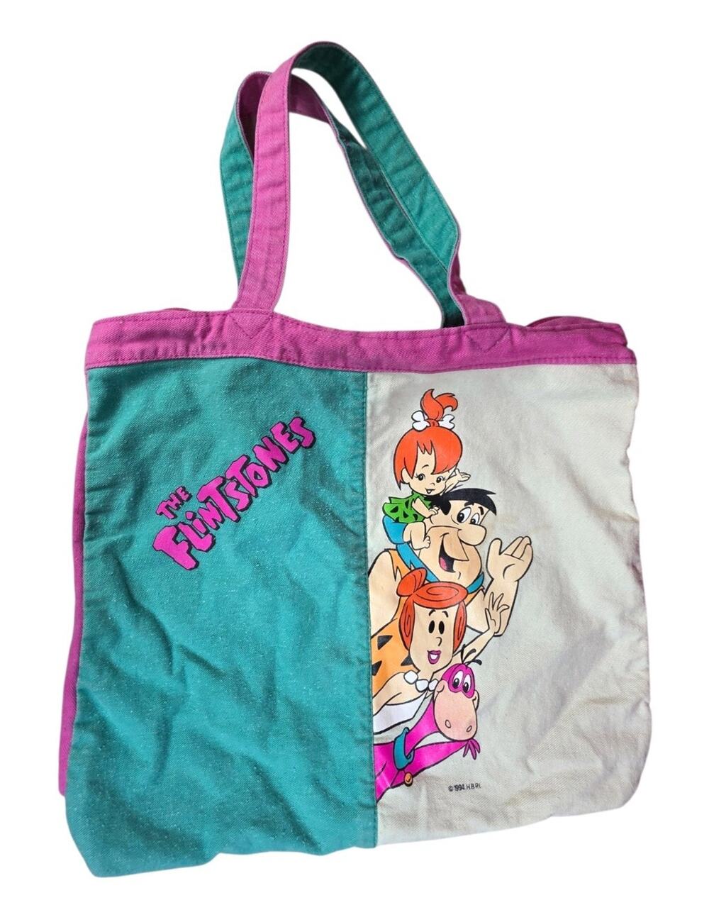 Vintage 1994 Flintstones Canvas Tote Bag Pink and blue